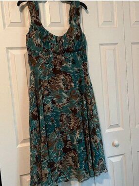 Sleeveless Teal and Brown Printed Summer Dress